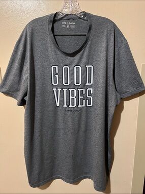 NWOT LIFE IS GOOD “GOOD VIBES” Men Active XL Shirt Fabric Like Dry Fit - Gray